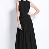 Fongt High-Level Suffin Lace Splicing Sleeveless Waist Dress Women's Summer Thin Temperament Elegant Long Dress