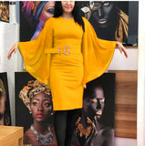 African Dresses for Women Dashiki 2021 New African Clothes Bazin Riche Sexy Slim Ruffle Sleeve Robe Africain Grown Africa