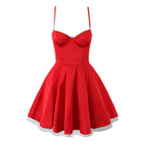Red Satin Corset Style Tulle Strap Mini Dress-Outfit
