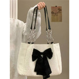 Aesthetic Bow Large Capacity Canvas Shoulder Bag-Outfit