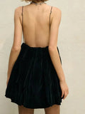 Velvet V-Neck Backless Strap Mini Dress-Outfit
