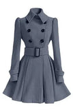 2023 Women‘s Elegant Thick Midi Length Double-breasted Overcoat Keep Warm A-line Loose Hem Tight Waist Woolen Coat with