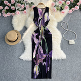Fongt Gentle And Comfortable Temperament Slim And Casual Thin Print Dress Female 2024 Summer New Fold-Outfit