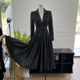 British Autumn New Suit Dress A Buckle Splicing Big Swing Dress Fashion Mature