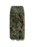 Mesh Lining Vintage Floral Midi Skirt-Outfit