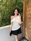 Fongt Does Not Return] Xixi Summer Slanted Collar With Small Shirt Chiffic Short-Sleeved T-Shirt Top Female 89340