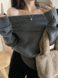 Solid Off Shoulder Knit Sweater-Outfit