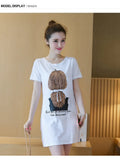 Fongt Summer New Women's Korean Dress Print Women's Medium Long Short-Sleeved T-Shirt Girl Top