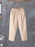 Fashion Woman Pants Casual Cotton Linen Harem Pants LOOSE Solid Ankle-Length Pants Elastic Waist Women's Summer