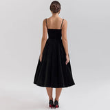 Black Velvet Cardigan Sleeve Strappy A-line Midi Dress-Outfit