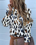 OL Women Office Blouses Button Long Sleeve Shirts Ladies Casual O-Neck Leopard Top Plus Size 5XL Spring Fall