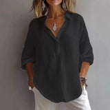 Fongt New Solid Color Leisure Loose Size V Collar Long Sleeve Top Shirt Woman