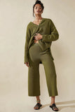 Women's Autumn Knitting V-Neck Long Sleeve Jacket Loose Casual Pants Leg Trousers Two-Piece Set-Outfit