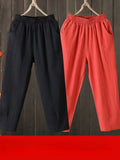 Fashion Woman Pants Casual Cotton Linen Harem Pants LOOSE Solid Ankle-Length Pants Elastic Waist Women's Summer