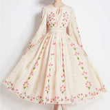 Fongt Temperament Long Sleeve Positioning Print Waist Swing Dress Female Senior Sense Thin Retro Long Dress