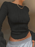 Textured Stripe Long Sleeve Tee-Outfit
