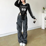 Autumn 2024 New Women's Unique Number Printing Side Striped Pull Rope Design