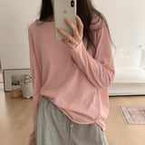Shirt Mask Long-Sleeved T-Shirt Women's Summer Thin Loose Irregular Fork Bottom Air-Conditioning