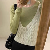Fongt New Style Fold Wear Show Thin Small Versatile Sweater Vest Korean Hollow Out Solid Color Condole Belt Knit Vest Female-Outfit