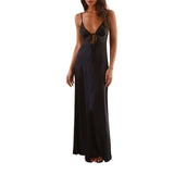 Collared With Ribbon Super Long V-Neck Sexy Dress