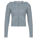 Fongt Hooded Zipper Cardigan Pocket Design Solid Color Sweater Coat Slim Short Style Top-Outfit
