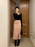 Fongt Xixi 2025 Autumn New Temperament Commuting High-Waisted Half-Body Skirt Thin Open Fork Ass Skirt Women 85081