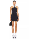 High-End Women's Clothing Direct Personality Suit Collar Dress Bump Color Button Hanging Neck And Axe Bandage