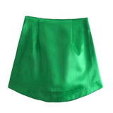 Pure Color Simple Silk Satin Sensitive Mini Skirt In Spring-Outfit