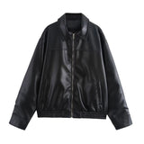Fongt Explosion Women's Fashion Trend With Imitation Leather Bomber Jacket Jacket