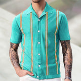 Fongt Men's New Sleeves Summer Striped Knits Suit Collar Short-Sleeved Business POLO Shirt