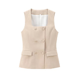 Fongt Women's 2025 Summer New Fashion Button Vest Straight Pants Set