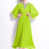 Fongt Heavy Industry Set Diamond Wool Sleeves High-Grade Pressure Folding Dress Women Loose Strap Belt Belt Elegant Long Dress