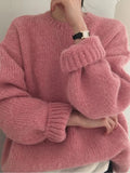 Colors Pink Women Sweater Womens Winter Sweaters Pullover Female Knitting Overszie Long Sleeve Loose Knitted Outerwear White-Outfit