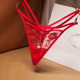 Sexy temptation women's thong beautiful embroidered hollow perspective sexy panties mesh lace cross belt
