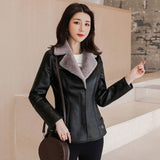 New Winter PU Leather Jacket Women Short Blazers Coat Fleece Double-faced Fur Leather Outerwear Lady Slim Suit Tops