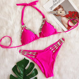 Fongt Sexy Metal Accessories Rhinestone Women's New Holiday Bikini Lace