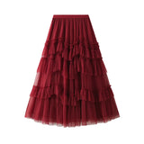 Fongt Skirt 2025 Spring New Mesh Dress Design Half-Dress Net Yarn Splicing Ponpong Skirt D1865