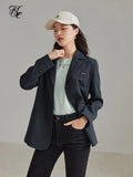 Notched Collar Full Regular Sleeve Blazers Loose Casual Midweight Single Breasted Office Lady Solid Straight
