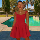 Solid Strap Flare Mini Dress-Outfit