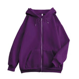 Fongt Flat Hooded Ins College Windy Loose Zipper Thick Hooded Coat