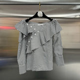 Fongt Casual Wind Shirt Women 2025 Spring New Temperament Irregular Lotus Side Button Splicing On The Shoulder