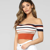 Fongt And Summer Explosion Of Women's Stripes Lace Bare Back Shoulder Leakage Collarbone Short T-Shirt Women's Top