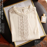 Industry Embroidered Silk Shirt Women's Autumn 2023 New Fungus-Rimmed Mulberry Silk Long-Sleeved T-Shirt-Outfit