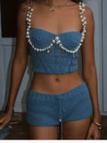 Spring And Summer New Fashion Sexy Pure Color Umbilose Beads Top