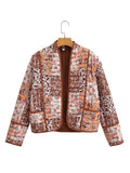 Fongt New Women's Fashion Print Loose Casual Cardigan Short Cotton Coat C91685