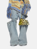 Women's Denim Pants Loose Waist Zip Hollow Out Solid Color Wide-leg Floor-length Jeans Autumn 2023 New Tide-Outfit