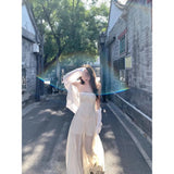 Fongt Blue Floral Sling Dress Women's Summer Seaside Vacation Beautiful Temperament Waist Temperament Pure Desire