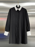 Fongt Temperament 2025 Autumn And Winter New Fashion Collar Bump Color Thin Splicing Button Long French Top Woman Trend