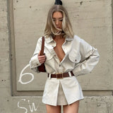Fongt Autumn New Women's Fashion Personality Street Button False Pocket Long Sleeve Shirt