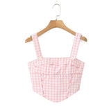 Pink Plaid Strap Top-Outfit
